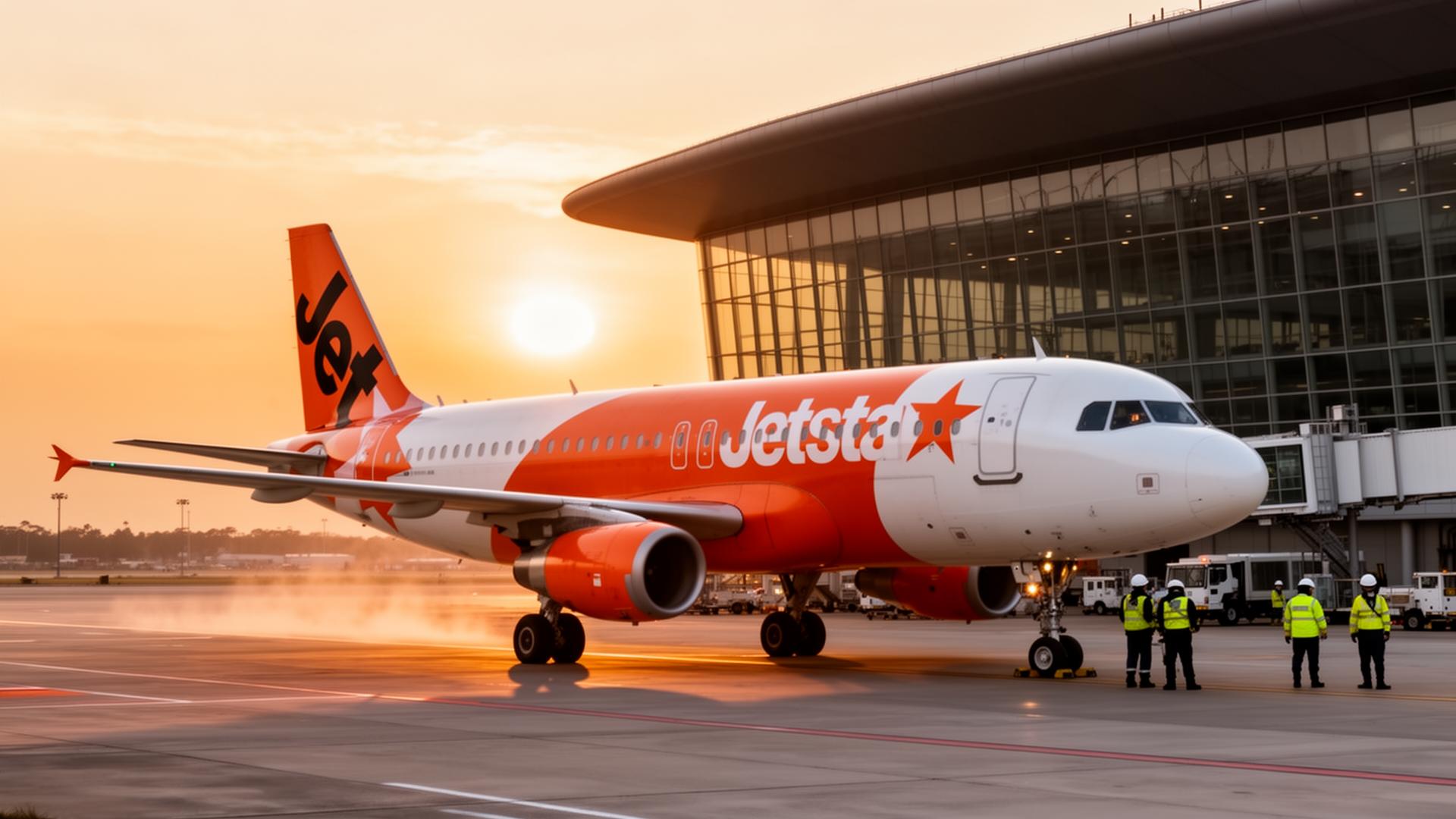 A Jetstar A320 on the apron at the new Nancy-Bird Walton terminal during operational readiness trials.