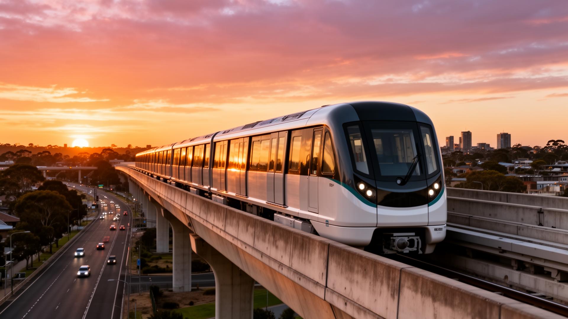 A driverless Metro test train at Orchard Hills station during overnight commissioning.